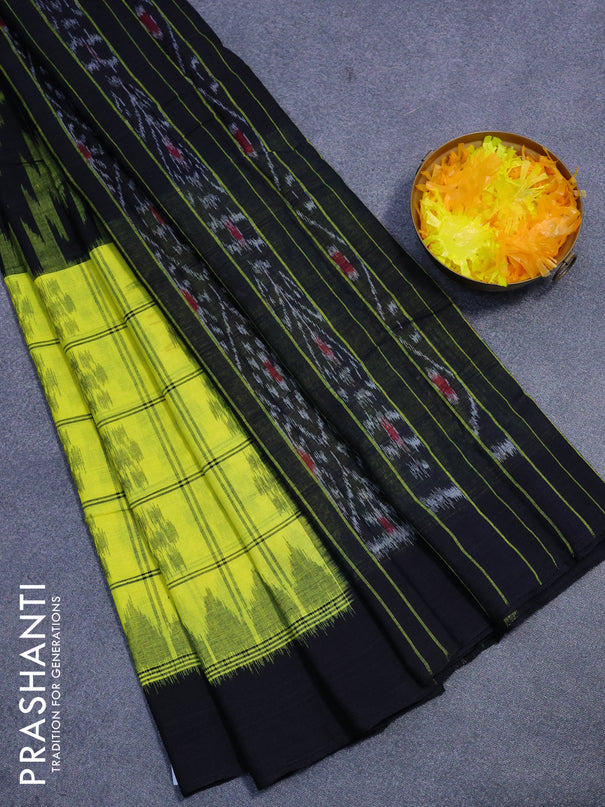 Sambalpuri ikat cotton saree yellow shade and black with allover ikat weaves and simple border without blouse