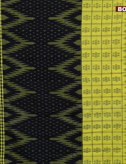 Sambalpuri ikat cotton saree yellow shade and black with allover ikat weaves and simple border without blouse