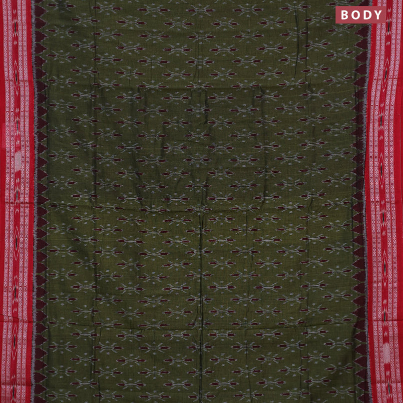 Sambalpuri ikat cotton saree sap green and red with allover ikat weaves and vidarbha border without blouse