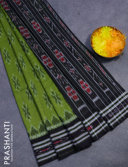 Sambalpuri ikat cotton saree green and black with allover ikat weaves and simple border without blouse