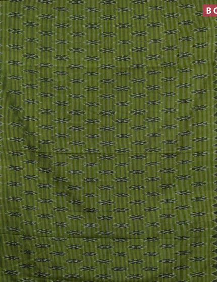 Sambalpuri ikat cotton saree green and black with allover ikat weaves and simple border without blouse