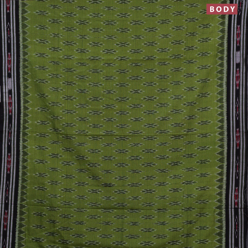 Sambalpuri ikat cotton saree green and black with allover ikat weaves and simple border without blouse