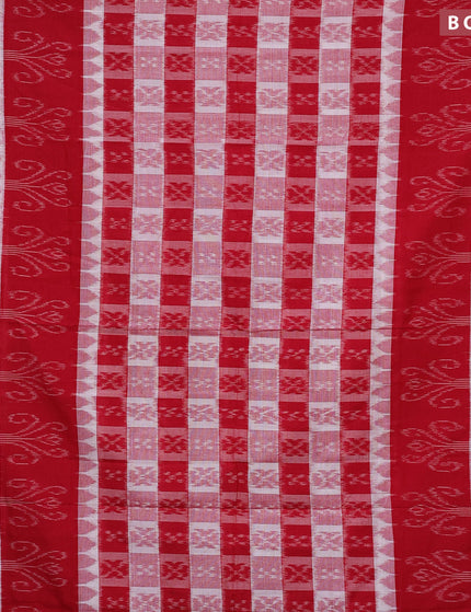 Sambalpuri ikat cotton saree red and off white with allover ikat weaves and vidarbha border without blouse