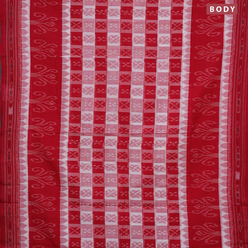 Sambalpuri ikat cotton saree red and off white with allover ikat weaves and vidarbha border without blouse