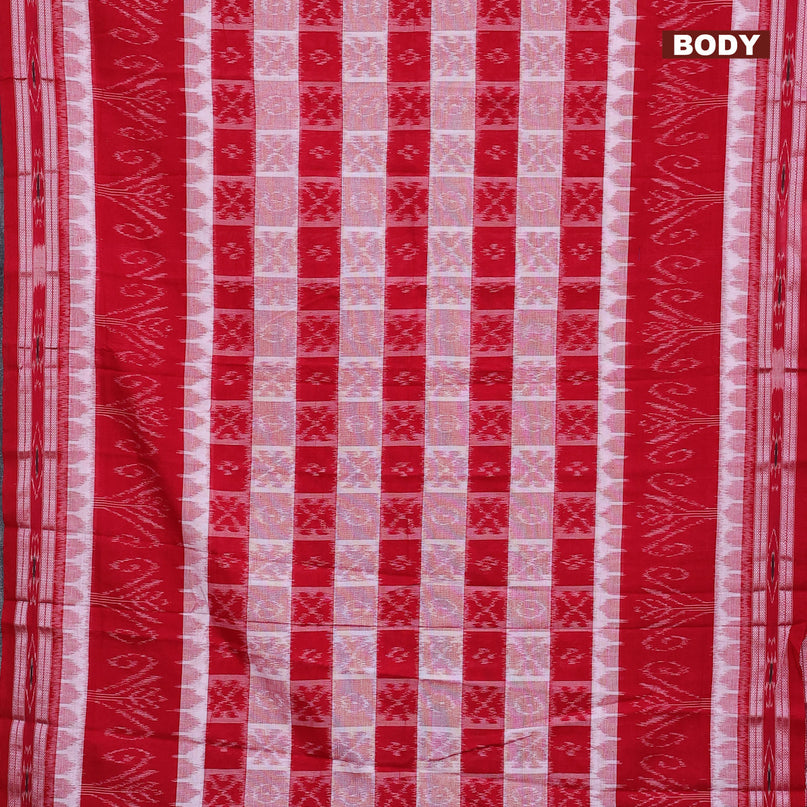 Sambalpuri ikat cotton saree red and off white with allover ikat weaves and vidarbha border without blouse