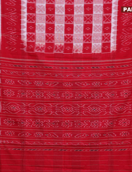 Sambalpuri ikat cotton saree red and off white with allover ikat weaves and vidarbha border without blouse