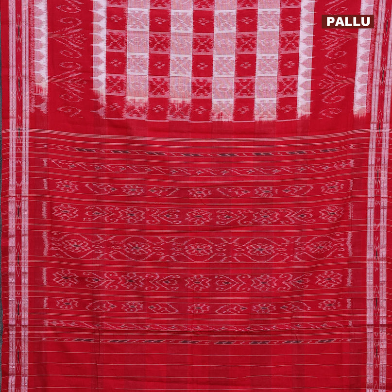 Sambalpuri ikat cotton saree red and off white with allover ikat weaves and vidarbha border without blouse