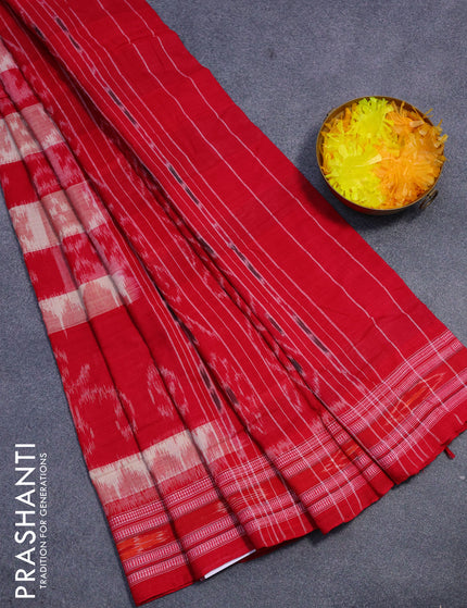 Sambalpuri ikat cotton saree pink and cream with allover ikat weaves and vidarbha border without blouse