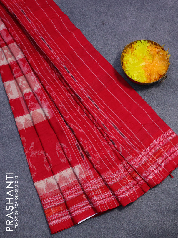 Sambalpuri ikat cotton saree pink and cream with allover ikat weaves and vidarbha border without blouse