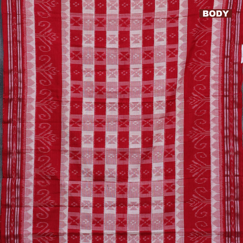 Sambalpuri ikat cotton saree red and off white with allover ikat weaves and vidarbha border without blouse