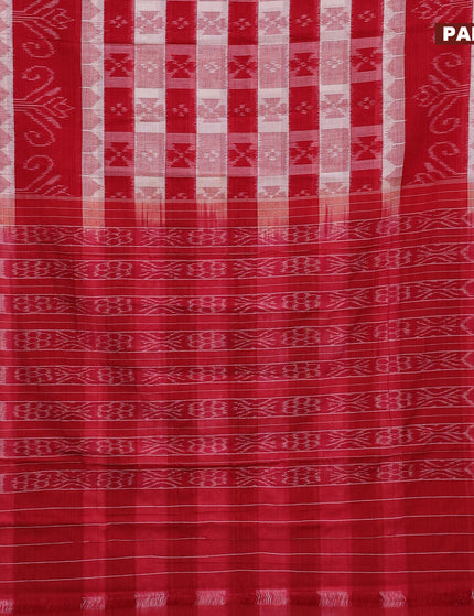 Sambalpuri ikat cotton saree red and off white with allover ikat weaves and vidarbha border without blouse