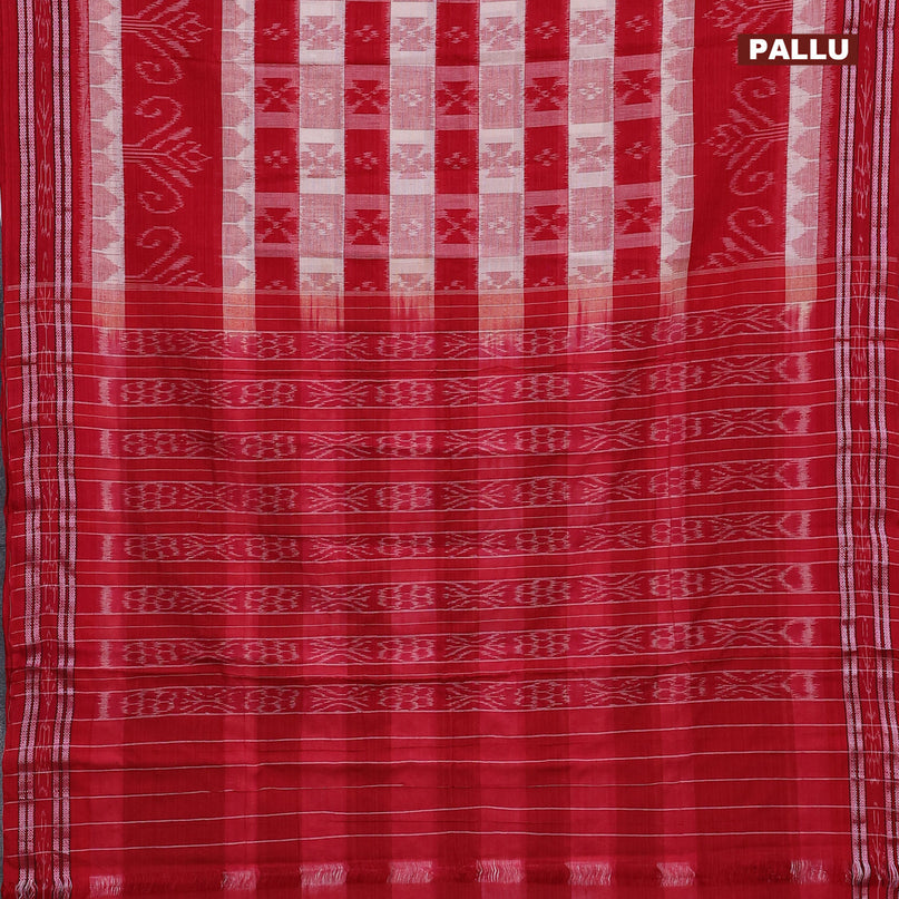 Sambalpuri ikat cotton saree red and off white with allover ikat weaves and vidarbha border without blouse