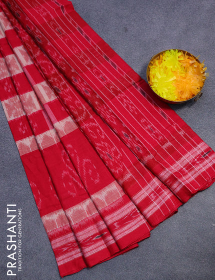 Sambalpuri ikat cotton saree pink and cream with allover ikat weaves and vidarbha border without blouse