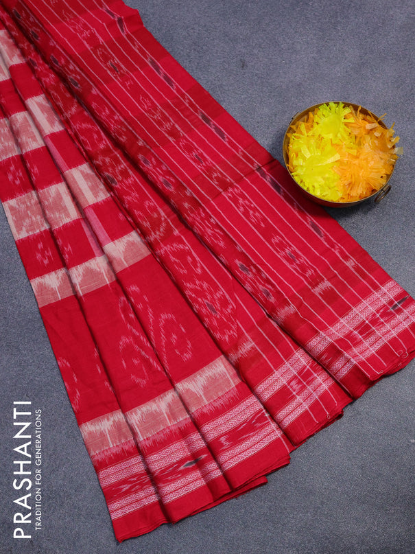 Sambalpuri ikat cotton saree pink and cream with allover ikat weaves and vidarbha border without blouse