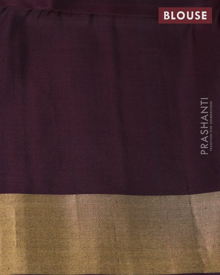 Ikat soft silk saree pink and deep coffee brown with allover ikat weaves and long ikat woven zari border