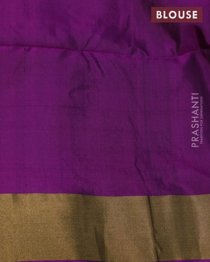 Ikat soft silk saree dark beige and purple with allover ikat weaves and long ikat woven zari border