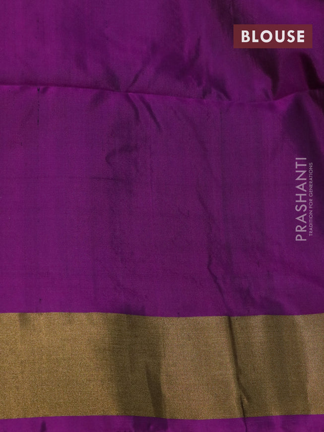 Ikat soft silk saree dark beige and purple with allover ikat weaves and long ikat woven zari border