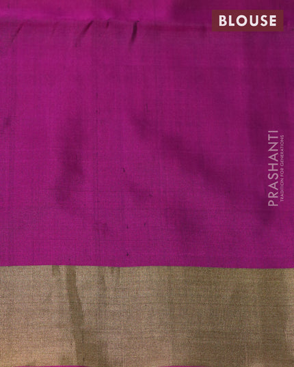 Ikat soft silk saree cream and magenta pink with allover ikat weaves and long ikat woven zari border