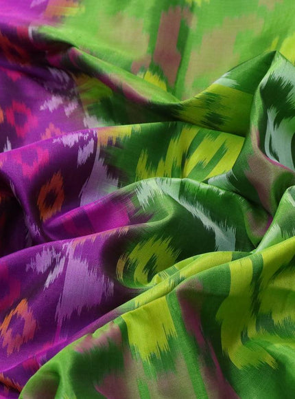 Ikat soft silk saree purple and light green with allover ikat weaves and long ikat woven zari border