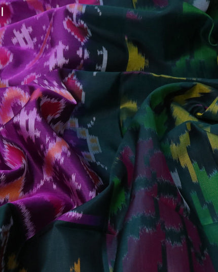 Ikat soft silk saree purple and dark green with allover ikat weaves and long ikat woven zari border