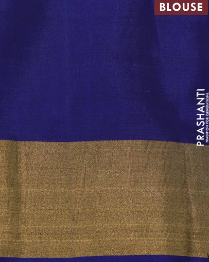 Ikat soft silk saree off white and dark blue with allover ikat weaves and long ikat woven zari border