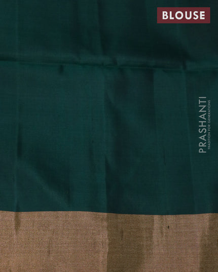 Ikat soft silk saree orange and dark green with allover ikat weaves and long ikat woven zari border