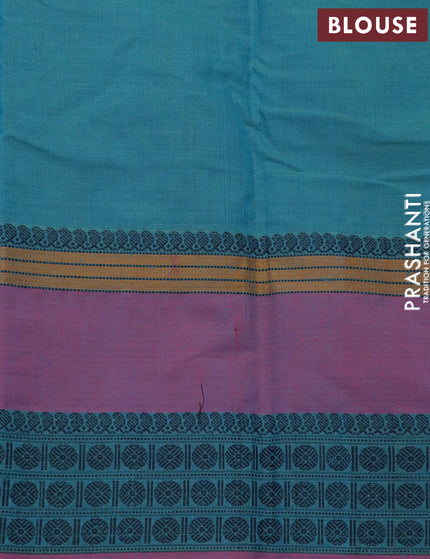 Kanchi cotton saree teal blue and dual shade og pinkish blue with thread woven buttas and rettapet thread woven rudhraksha border