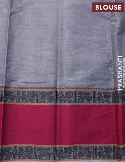 Kanchi cotton saree grey and pink with allover thread stripe pattern and rettapet thread woven border