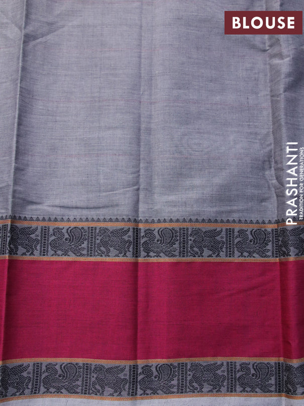 Kanchi cotton saree grey and pink with allover thread stripe pattern and rettapet thread woven border