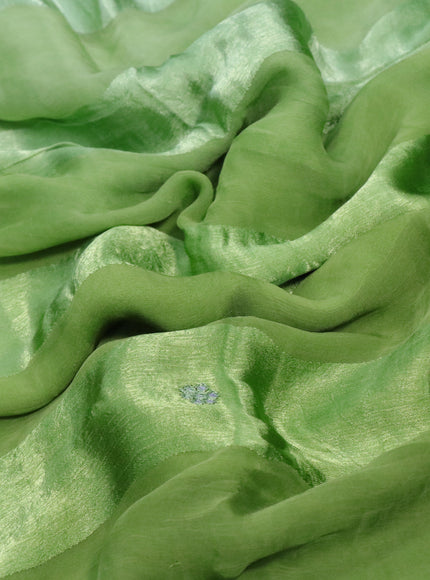 Chiffon silk saree pista green with satin finished in borderless style & embroidered readymade blouse