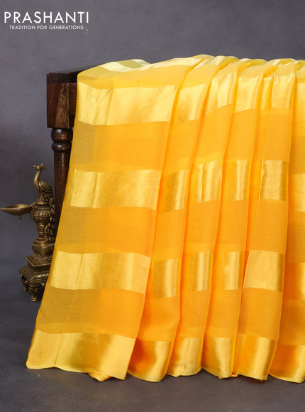 Chiffon silk saree mango yellow with satin finished in borderless style & embroidered readymade blouse