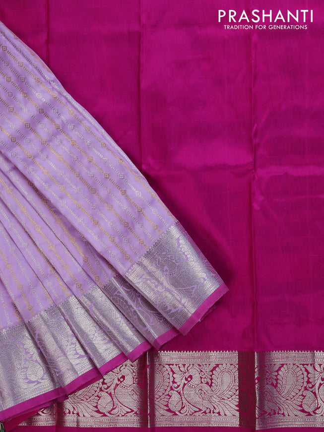 Pure silk kids lehenga lavender shade and pink with silver & gold zari weaves and silver zari woven border