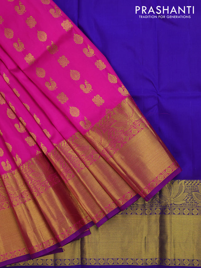 Pure silk kids lehenga pink and purple with zari woven buttas and zari woven border