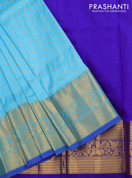 Pure silk kids lehenga light blue and blue with allover zari weaves and long zari woven border