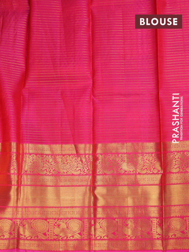 Pure silk kids lehenga dual shade of mustard yellow and pink with allover zari checks & buttas and long zari woven annam border
