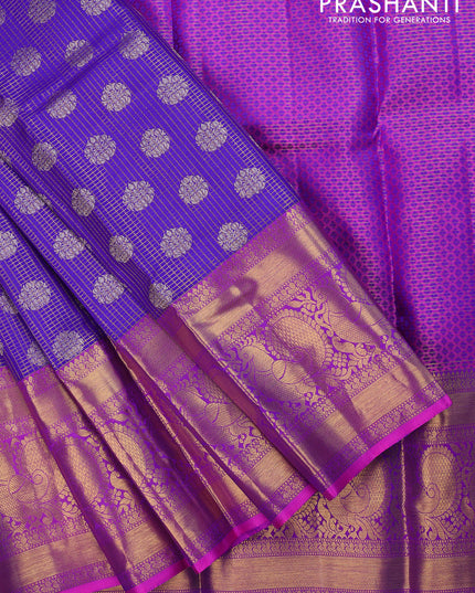 Pure silk kids lehenga blue and light pink with allover small zari checks & silver zari buttas and long zari woven annam border