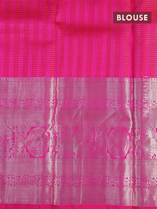 Pure silk kids lehenga light pink and pink with allover small zari checks & silver zari buttas and long silver zari woven annam border