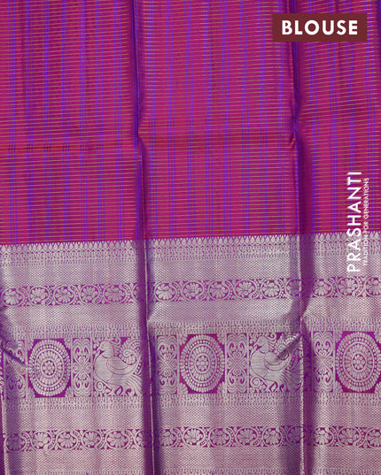 Pure silk kids lehenga dual shade of green and dual shade of purple with allover small zari checks & silver zari buttas and long silver zari woven annam border