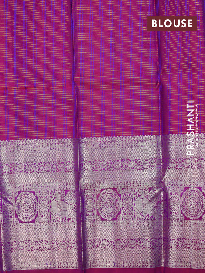 Pure silk kids lehenga dual shade of green and dual shade of purple with allover small zari checks & silver zari buttas and long silver zari woven annam border
