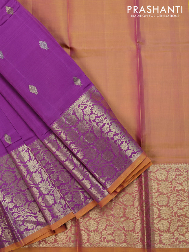 Pure silk kids lehenga violet and mustard shade with zari woven buttas and zari woven border