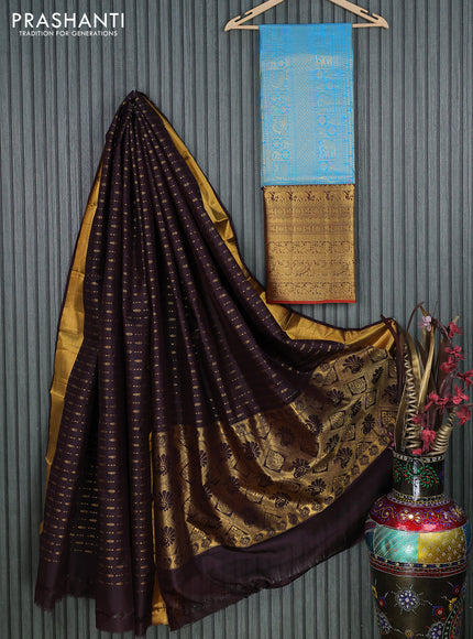 Pure silk kids lehenga light blue and coffee brown with allover zari woven brocade weaves and long zari woven border