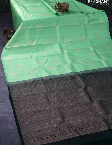 Pure kanjivaram silk saree pista green and bottle green with zari woven buttas in borderless style