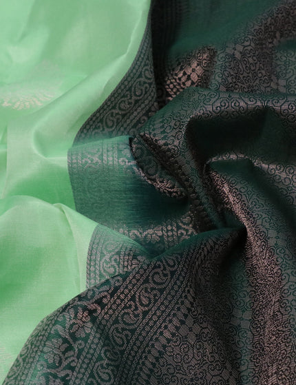 Pure kanjivaram silk saree pista green and bottle green with zari woven buttas in borderless style