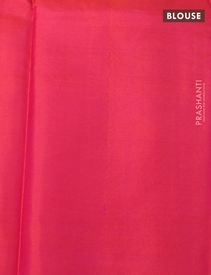 Pure kanjivaram silk saree teal blue and dual shade of pinkish orange with silver zari woven buttas in borderless style