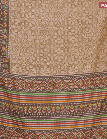 Semi tussar saree dark mustard yellow and dual shade of brown with allover ajrakh prints and zari woven border