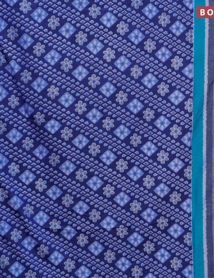 Semi tussar saree blue and greyish blue with allover ikat prints and zari woven border