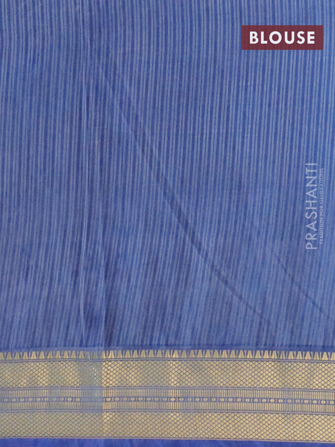 Semi tussar saree blue and greyish blue with allover ikat prints and zari woven border