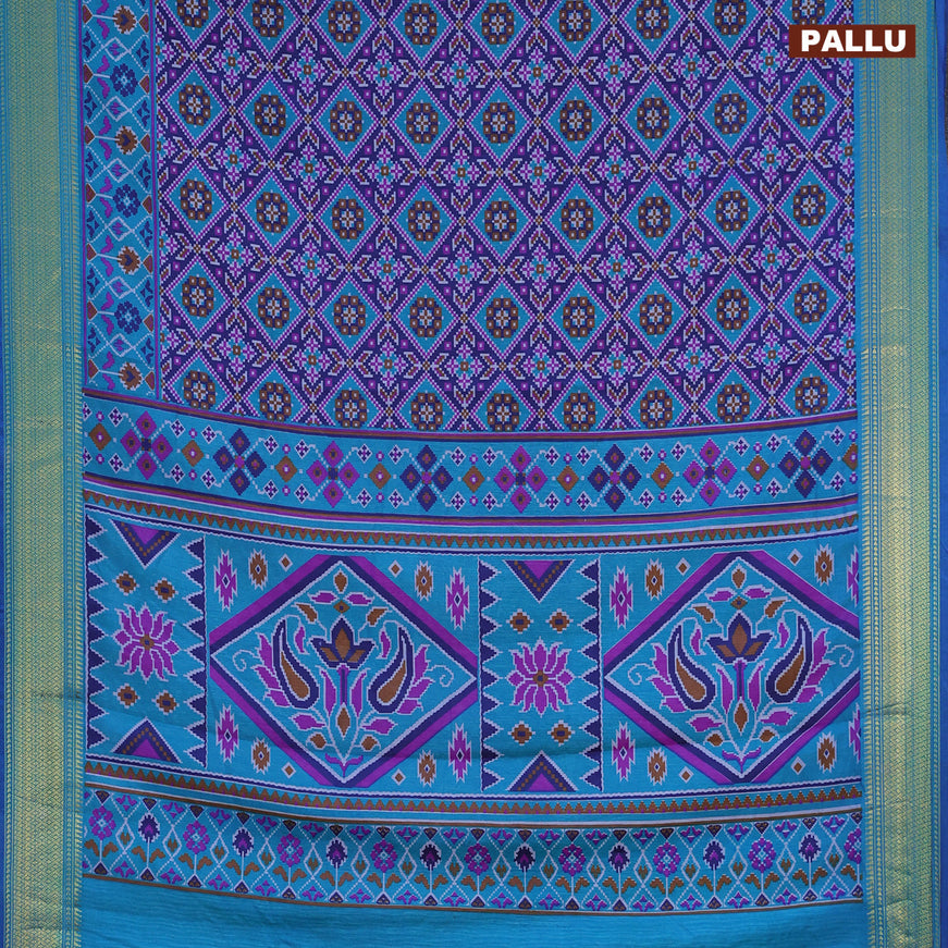 Semi tussar saree dark blue and dual shade of teal green with allover ikat prints and zari woven border