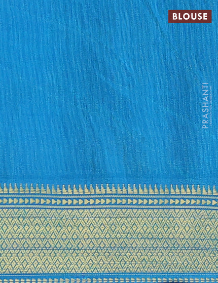 Semi tussar saree dark blue and dual shade of teal green with allover ikat prints and zari woven border