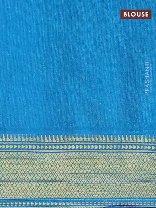 Semi tussar saree dark blue and dual shade of teal green with allover ikat prints and zari woven border